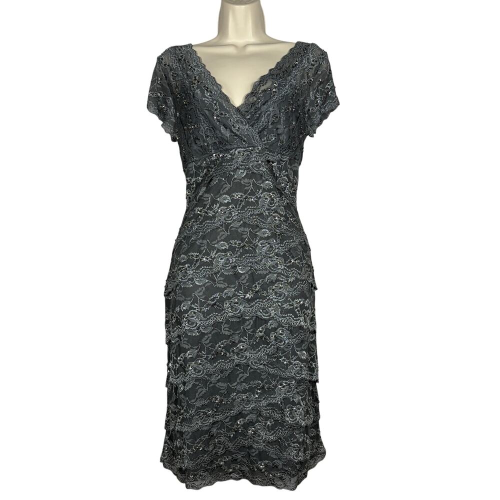 Marina Bodycon Evening Dress Lace Sequin Accent Silver Grey Formal Event - 10